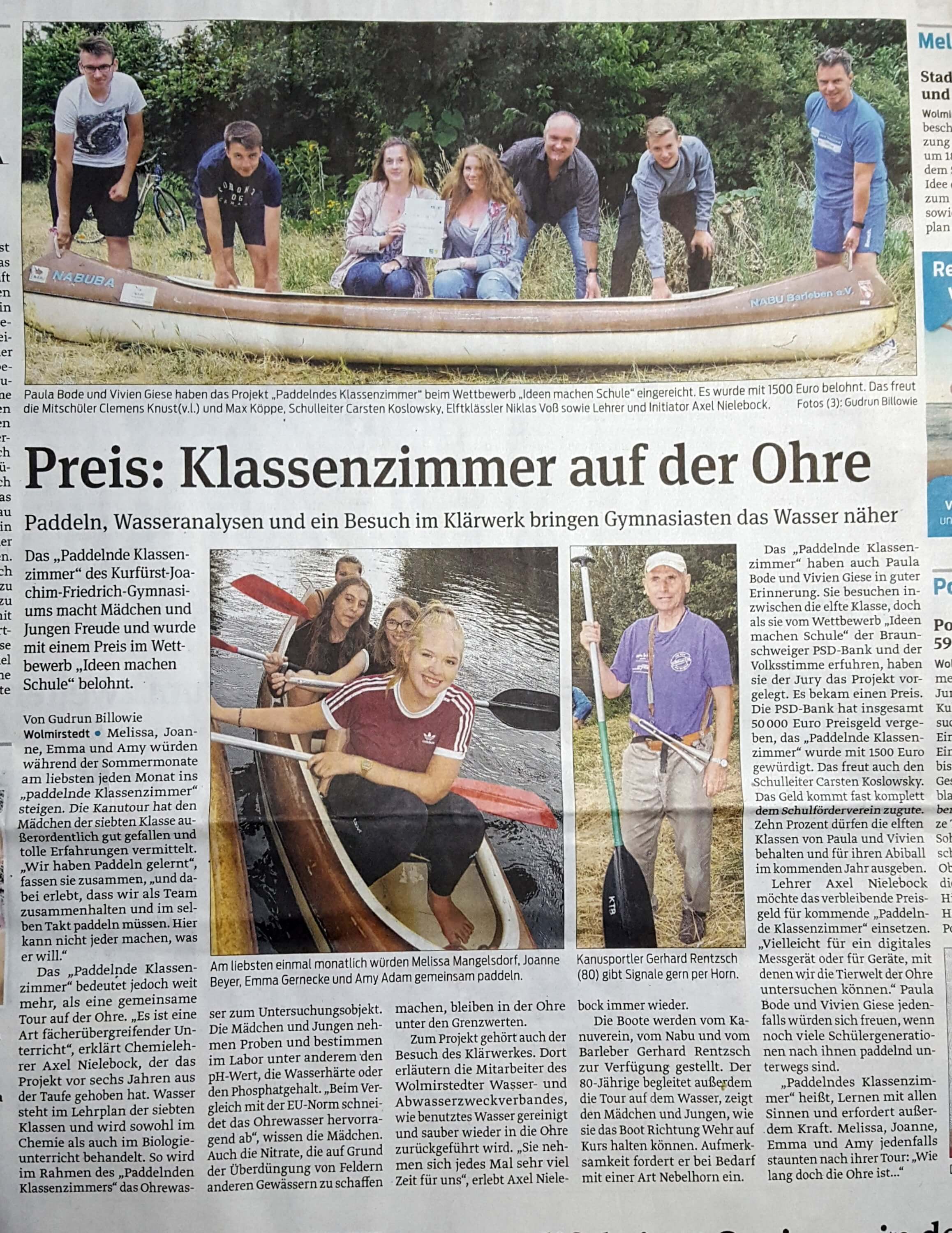 Volksstimme zum Paddelnden Klassenzimmer