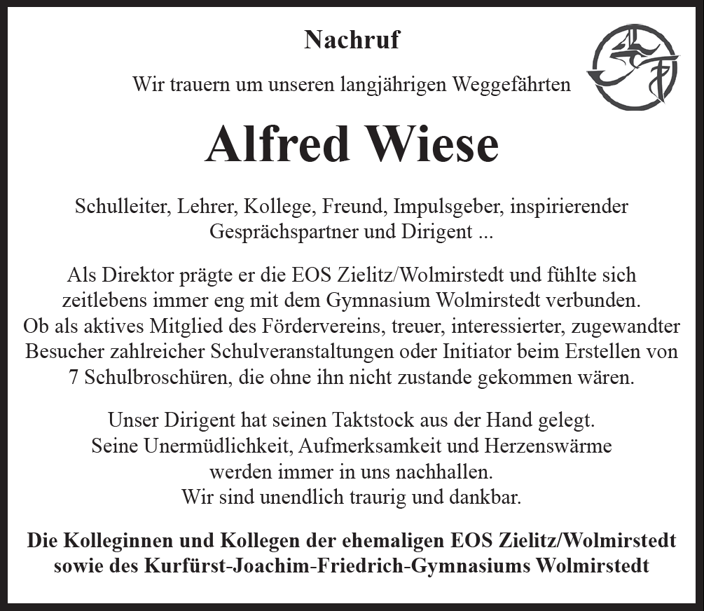 Nachruf auf Alfred Wiese