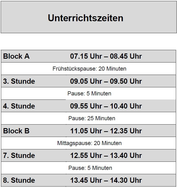 Neue Unterrichtszeiten